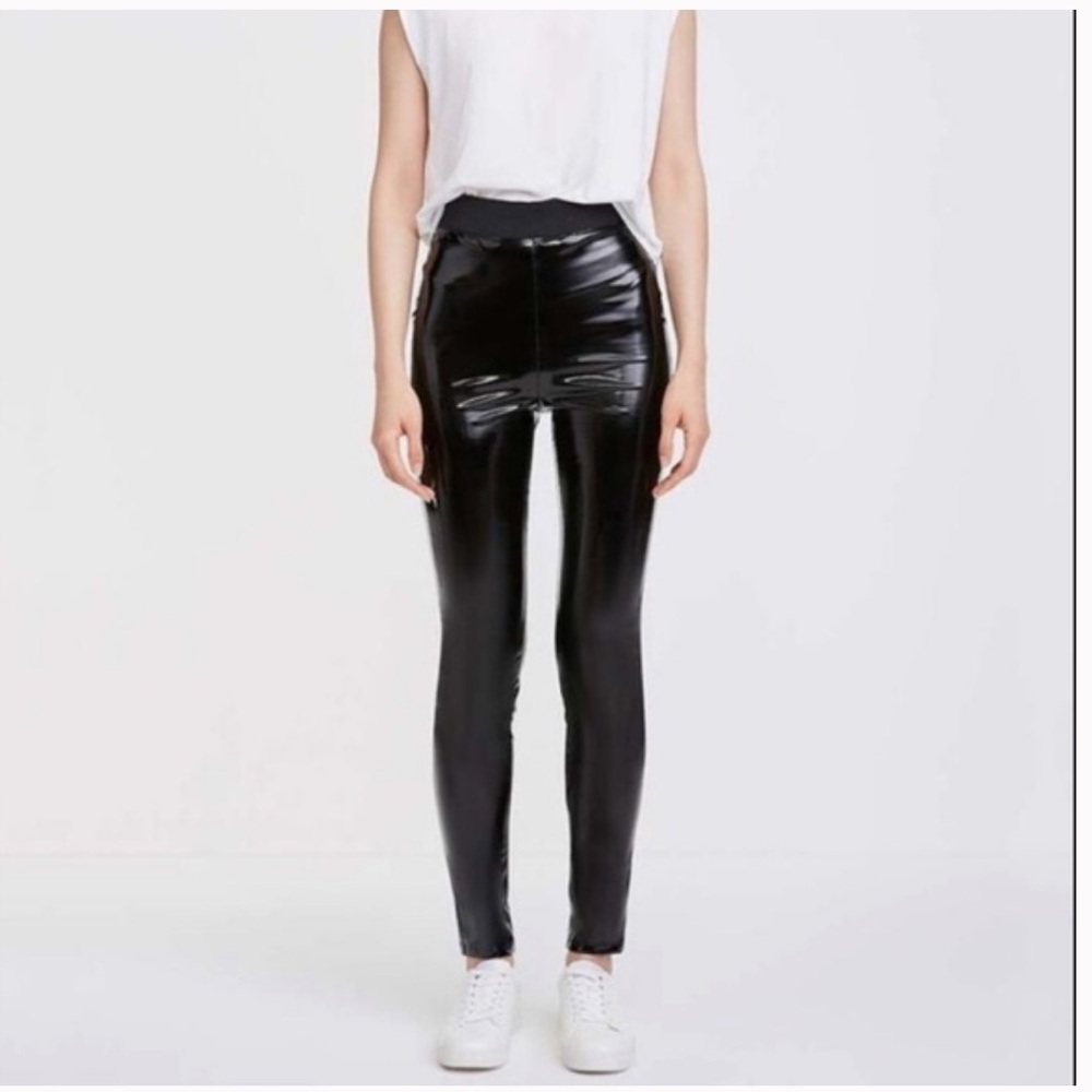 7 For All Mankind Liquid Leggings Black Faux Leather High Rise Skinny Size S